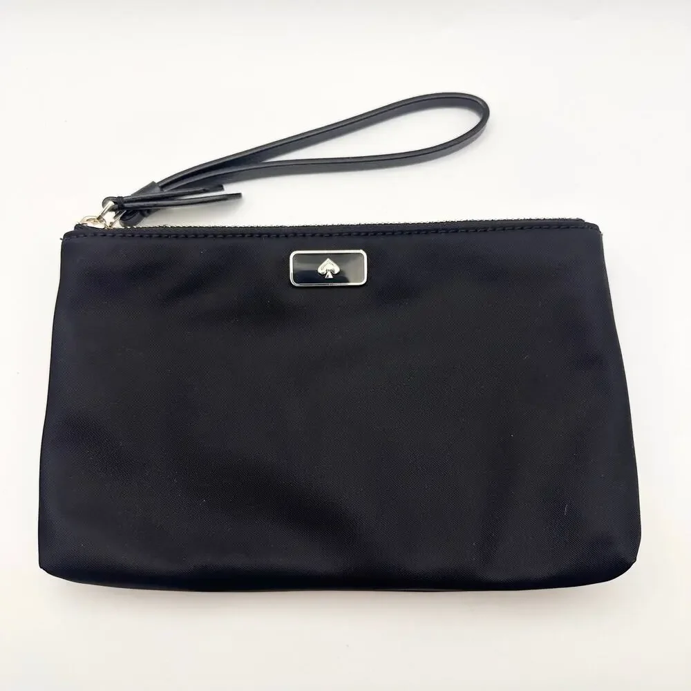 Kate Spade Jae Classic Black Nylon Double Zip Pocket Wristlet Wallet Pouch